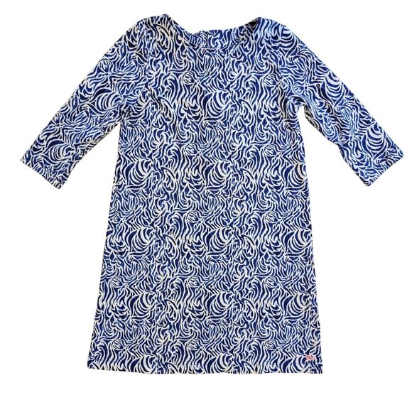 Vineyard Vines Blue White Print Dress S 7 8 Zebra Royal Ocean Stretch - Picture 1 of 6